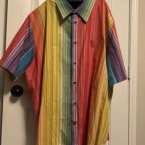 Vintage Norm Thompson multi color striped short sleeve button down XXL